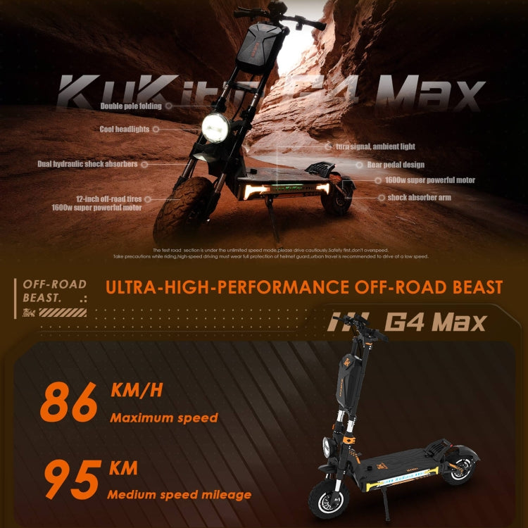 Kukirin G4 Max Pneus 12 pouces 3200W 60V 35.2AH Trottinette Électrique Tout-Terrain Pliable à Trois Vitesses avec Écran LED, G4 Max