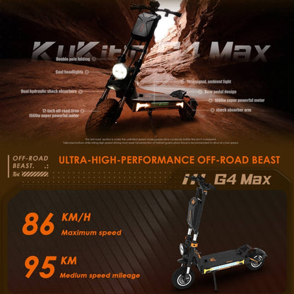 Kukirin G4 Max Pneus 12 pouces 3200W 60V 35.2AH Trottinette Électrique Tout-Terrain Pliable à Trois Vitesses avec Écran LED, G4 Max