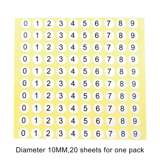 20 PCS Round Shape Number Sticker Shoe Size Label, Number 0-9, Number 0-9