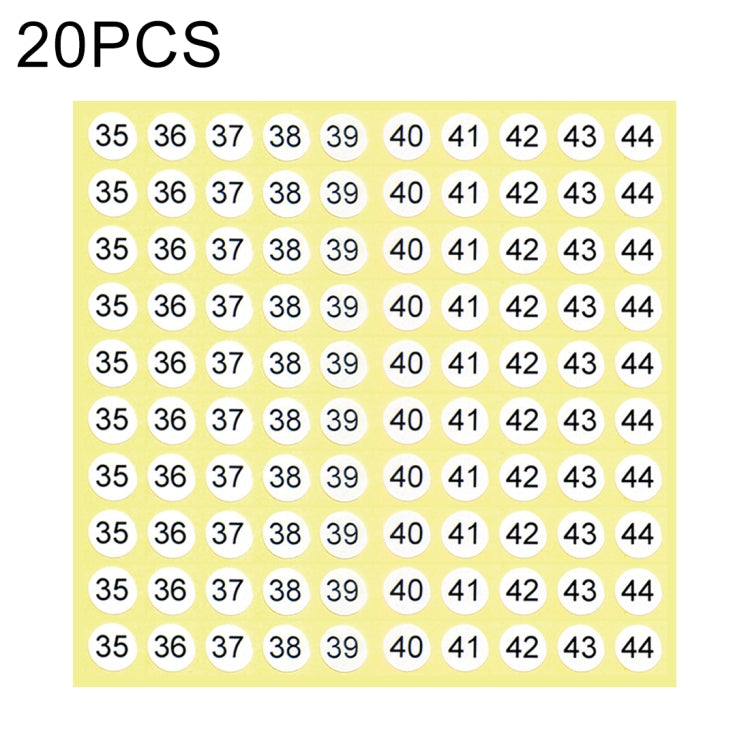 20 PCS Round Shape Number Sticker Shoe Size Label, Number 35-44, Number 35-44