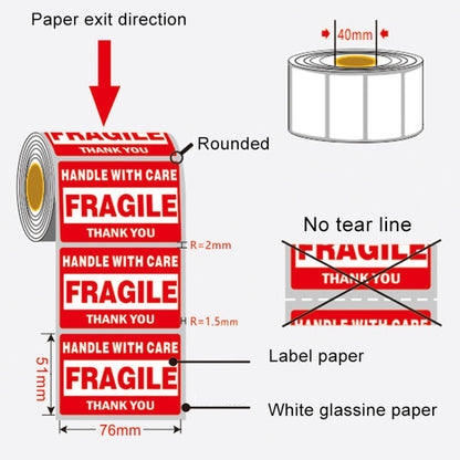 500 PCS Self-adhesive Outer Box English Warning Sticker Fragile Label, Size: 76x51mm, 76 x 51mm