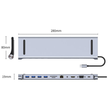 AD-059 11 in 1 USB-C / Type-C to 4K HDMI + VGA + SD / TF Card Slot + Gigabit Ethernet + 3.5mm AUX + USB-C / Type-C + 4 USB 3.0 Multifunctional Docking Station HUB, 11 in 1