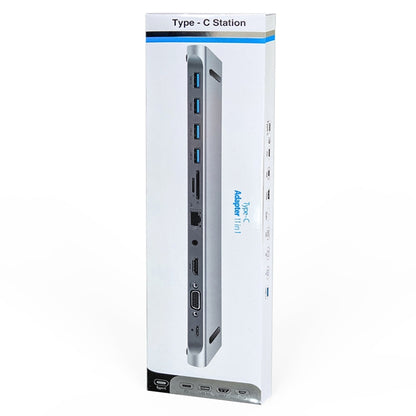AD-059 11 in 1 USB-C / Type-C to 4K HDMI + VGA + SD / TF Card Slot + Gigabit Ethernet + 3.5mm AUX + USB-C / Type-C + 4 USB 3.0 Multifunctional Docking Station HUB, 11 in 1