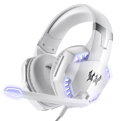 KOTION EACH G2000 Over-ear Game Gaming Headphone Headset Earphone Headband with Mic Stereo Bass LED Light for PC Gamer,Cable Length: About 2.2m(White + Red)