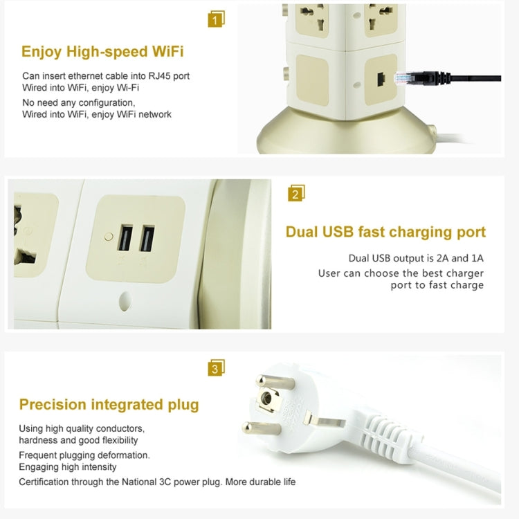 VONETS WiFi-SB-L3 3 Layers with 8 Outlets + 2 USB Ports + RJ45 Port 300Mbps WiFi Repeater Smart Power Sockets, EU Plug, Cable Length: 2m