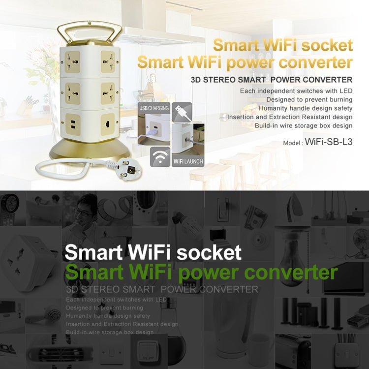 VONETS WiFi-SB-L3 3 Layers with 8 Outlets + 2 USB Ports + RJ45 Port 300Mbps WiFi Repeater Smart Power Sockets, EU Plug, Cable Length: 2m
