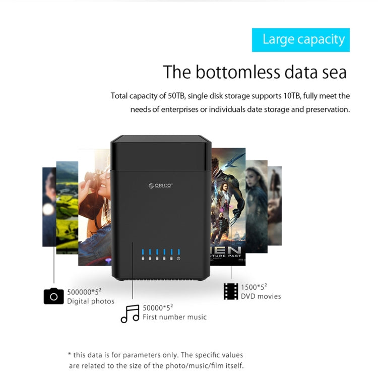 ORICO DS500U3 3.5 inch 5 Bay Magnetic-type USB 3.0 Hard Drive Enclosure with Blue LED Indicator, USB 3.0