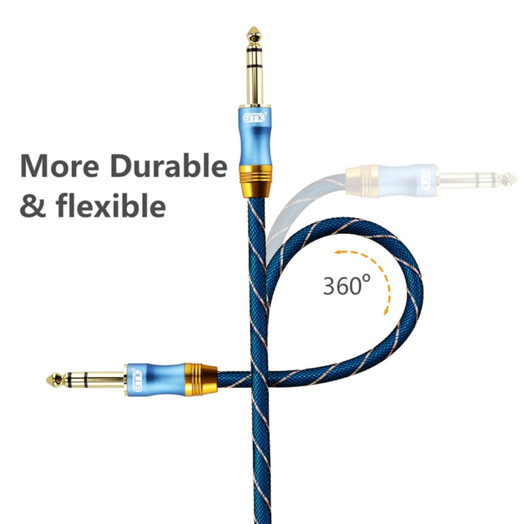 EMK 6.35mm Male to Male 4 Section Gold-plated Plug Grid Nylon Braided Audio Cable for Speaker Amplifier Mixer, Length: 2m