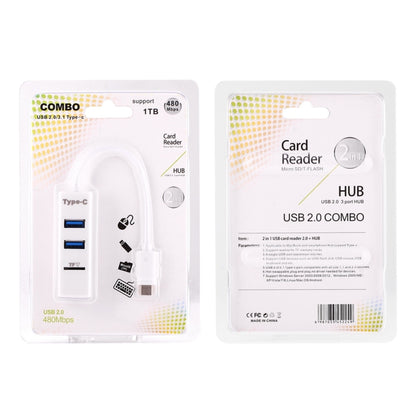 2 in 1 USB 3.1 USB-C / Type-C to USB 2.0 COMBO 3 Ports HUB + TF Card Reader, 3 Ports USB+TF Card