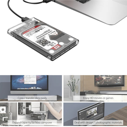 ORICO 2139U3-CR USB3.0 Transparent External Hard Disk Box Storage Case for 9.5mm 2.5 inch SATA HDD / SSD