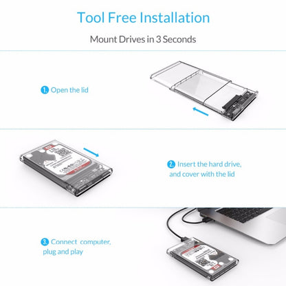 ORICO 2139U3-CR USB3.0 Transparent External Hard Disk Box Storage Case for 9.5mm 2.5 inch SATA HDD / SSD