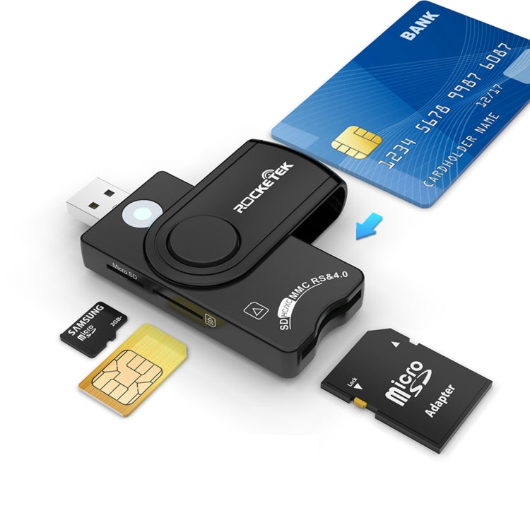 ROCKETEK CR310 USB 3.0 + carte TF + carte SD + carte SIM + carte à puce lecteur de carte multifonction, USB 3.0