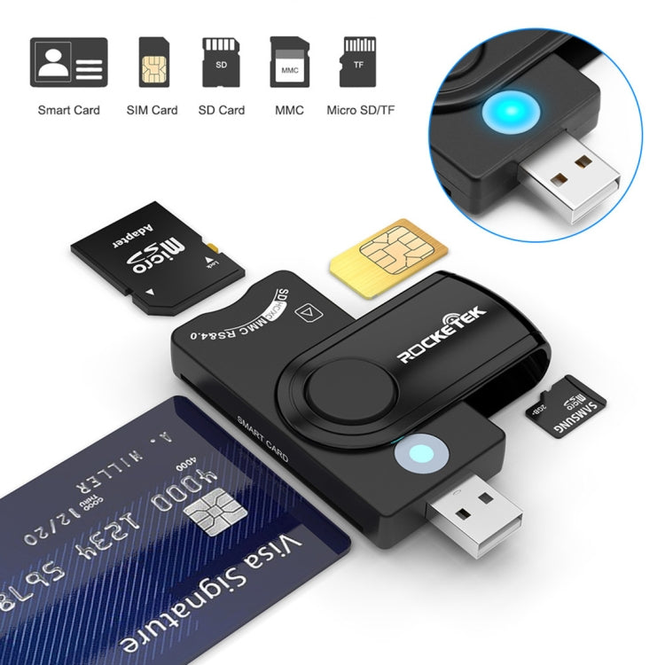 ROCKETEK CR310 USB 3.0 + carte TF + carte SD + carte SIM + carte à puce lecteur de carte multifonction, USB 3.0