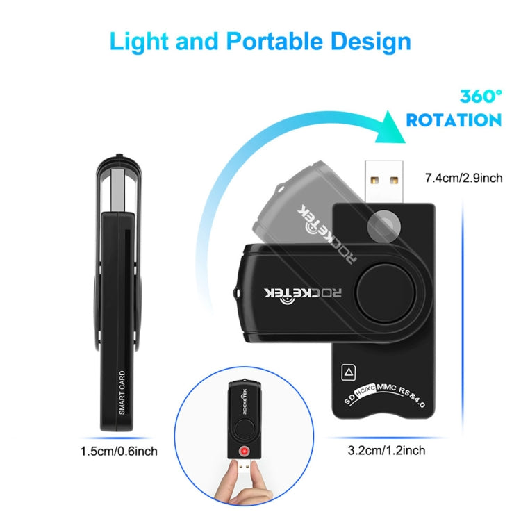 ROCKETEK CR310 USB 3.0 + carte TF + carte SD + carte SIM + carte à puce lecteur de carte multifonction, USB 3.0