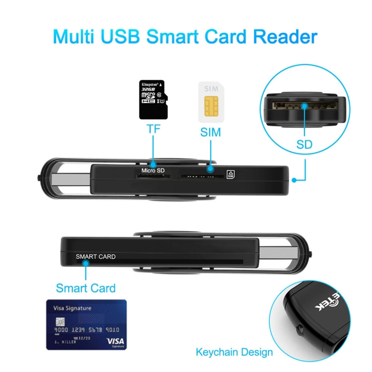 ROCKETEK CR310 USB 3.0 + carte TF + carte SD + carte SIM + carte à puce lecteur de carte multifonction, USB 3.0