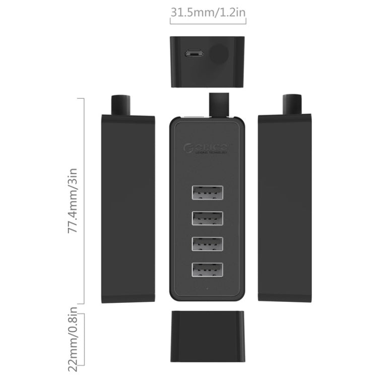 ORICO W5P-U2-100 USB 2.0 Desktop HUB with 100cm Micro USB Cable Power Supply, W5P-U2-100 Black
