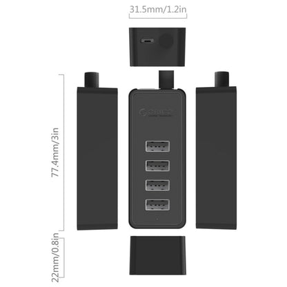 ORICO W5P-U2-100 USB 2.0 Desktop HUB with 100cm Micro USB Cable Power Supply, W5P-U2-100 Black