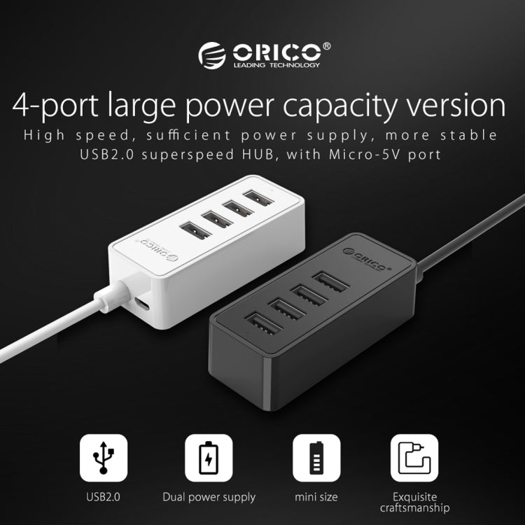 ORICO W5P-U2-100 USB 2.0 Desktop HUB with 100cm Micro USB Cable Power Supply, W5P-U2-100 Black