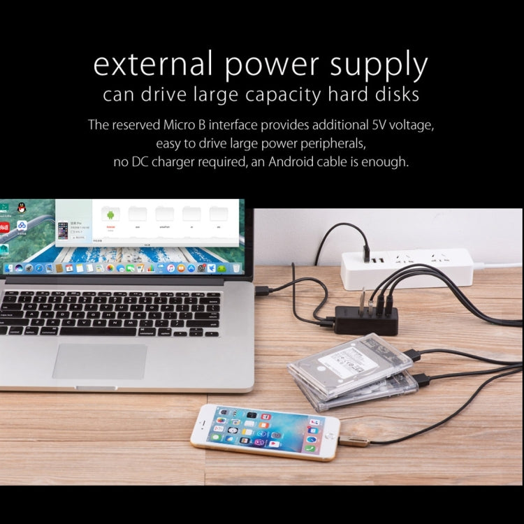 ORICO W5P-U2-100 USB 2.0 Desktop HUB with 100cm Micro USB Cable Power Supply, W5P-U2-100 Black
