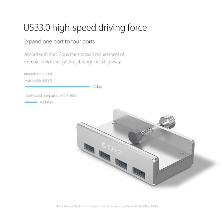 ORICO MH4PU Aluminum Alloy 4 Ports USB 3.0 Clip-type HUB with 1m USB Cable, Clip Width Range: 10-32mm(Black), MH4PU(Black), MH4PU(Silver)