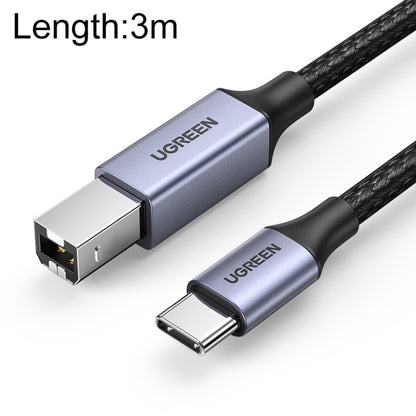 Ugreen Type-C / USB-C to Type-B Printer Nylon Braid Connect Data Cable, Length: 3m, Length: 3m