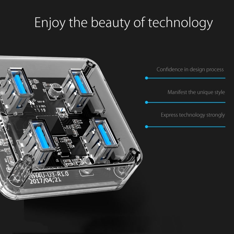 ORICO MH4U-30 USB 3.0 Transparent Desktop HUB with 30cm Micro USB Cable, MH4U-30