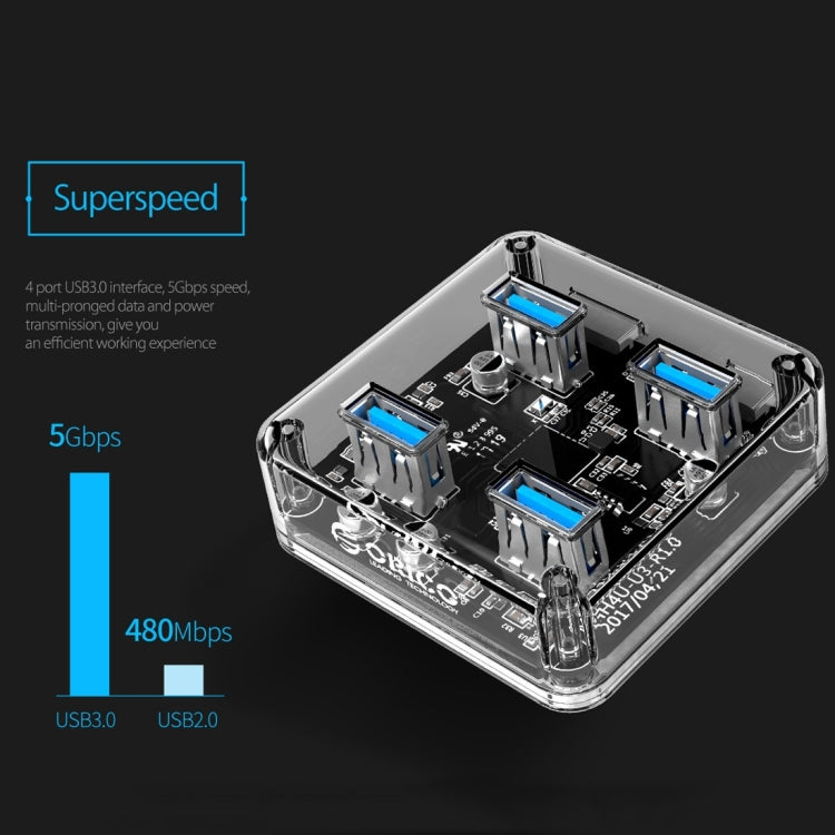 ORICO MH4U-30 USB 3.0 Transparent Desktop HUB with 30cm Micro USB Cable, MH4U-30