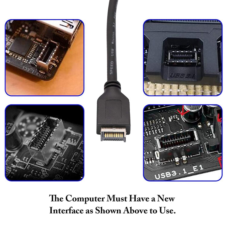 30cm USB 3.1 Type-E to USB 3.0 Motherboard 19 Pin Male Expansion Cable