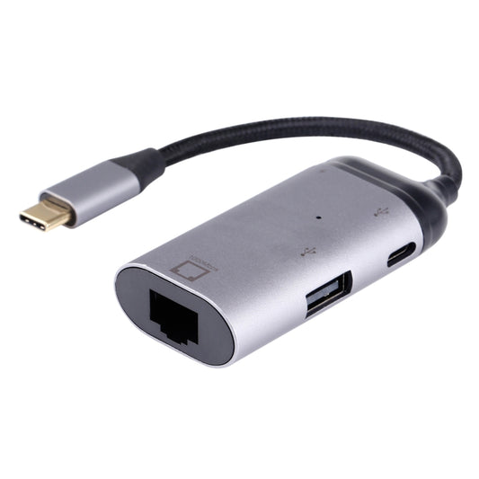 Type-C / USB-C Male to RJ45 Female  + Type-C / USB-C Female + USB Female Adapter Converter, RJ45 + Type-C + USB Female