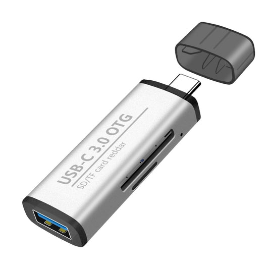 ADS-103 3 in 1 Type-C Male to USB 3.0 Female + SD / TF Card Slots OTG Adapter SD / TF Card Reader