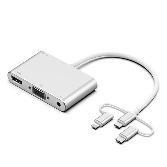 7585B Adaptateur 3 en 1 Micro USB / 8 broches / Type-C vers VGA / HDTV / AV Lecteur d'écran mobile HD
