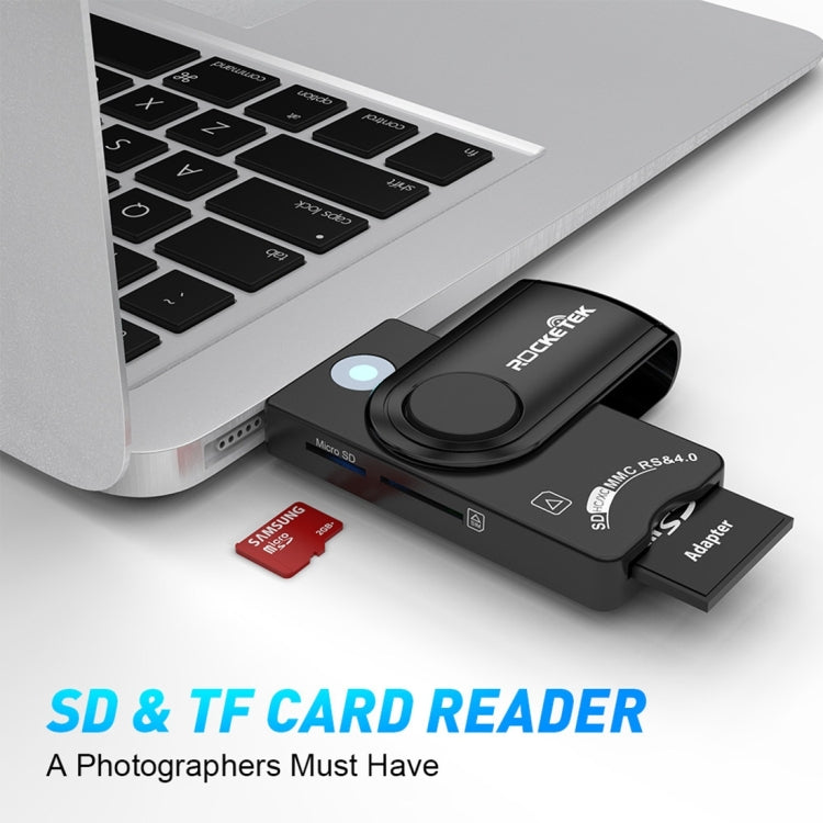 ROCKETEK CR310 Lecteur de carte multi-fonctions USB 2.0 + Carte TF + Carte SD + Carte SIM + Carte à puce, USB 2.0