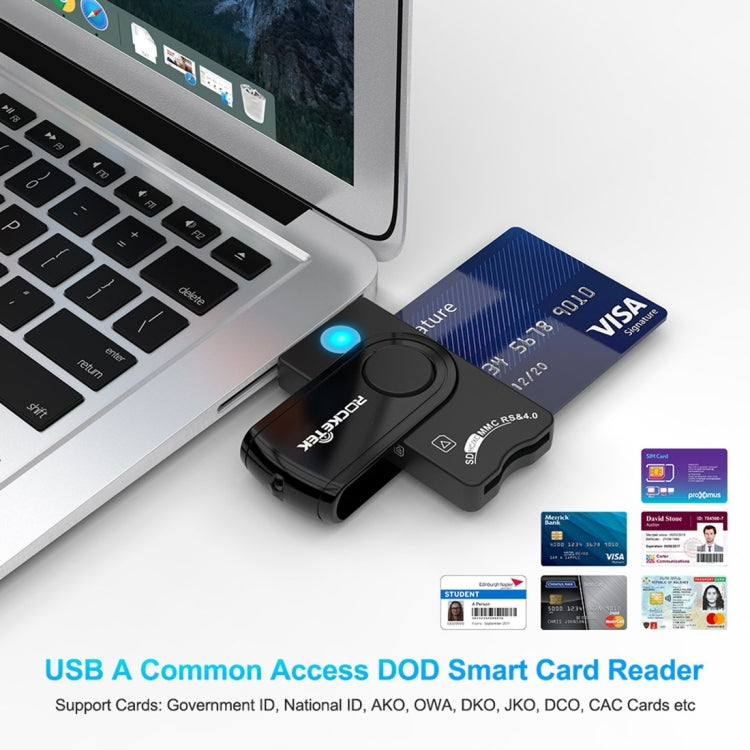 ROCKETEK CR310 Lecteur de carte multi-fonctions USB 2.0 + Carte TF + Carte SD + Carte SIM + Carte à puce, USB 2.0