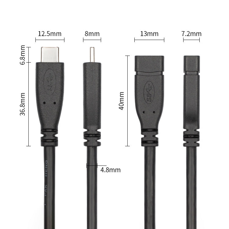 USB 3.1 Type-C / USB-C Male to Type-C / USB-C Female Gen2 Adapter Cable, Length: 20cm, Length: 20cm