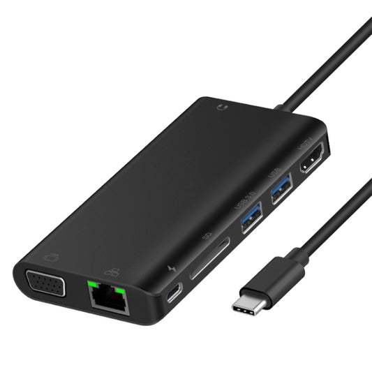 Onten 9591BD 8 in 1 USB-C / Type-C to PD USB-C / Type-C Charging + 100M Ethernet Port + Dual USB 3.0 + HDMI + VGA + SD Card Slot + 3.5mm AUX HUB, 9591BD Black 100M Ethernet Port, 9591BD Grey 100M Ethernet Port, 9591BD Silver 100M Ethernet Port