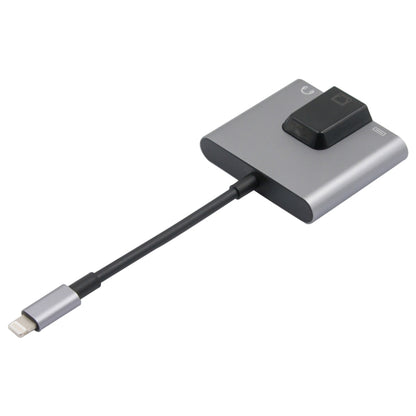 NK-1056 3 in 1 8 Pin Male to 8 Pin Charging + RJ45 Ethernet + 3.5mm Earphone Female Adapter, NK-1056