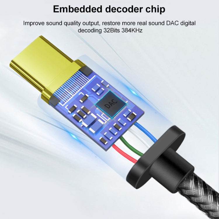 TA12-R2 USB-C / Type-C Male to 3.5mm Audio Female Single Crystal Copper Braid Earphone Adapter, Black Grey, Grey, Copper + Silver, Silver