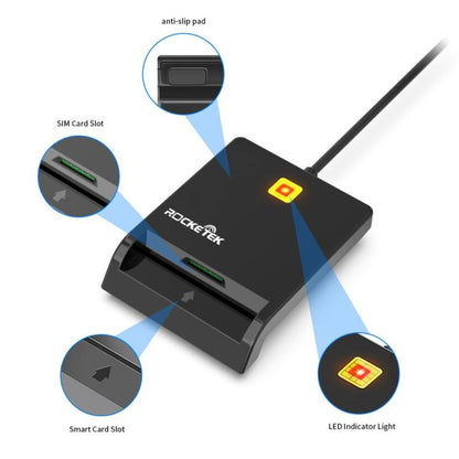 Lecteur de cartes CAC intelligent Rcoketek CR301 de type C, lecteur de cartes bancaires, de cartes SIM et de taxes USB 2.0, type C