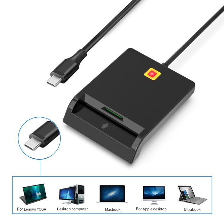 Lecteur de cartes CAC intelligent Rcoketek CR301 de type C, lecteur de cartes bancaires, de cartes SIM et de taxes USB 2.0, type C