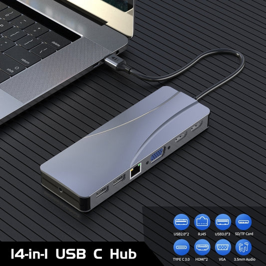 Adaptateur HUB Rocketek HC452 Type-C vers 100M RJ45 + HDMI+VGA 14 en 1