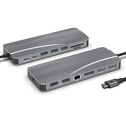 Rocketek HC451 Type-C to 60W PD + 4K HDMI + DP + 100M RJ45 14 in 1 HUB Adapter