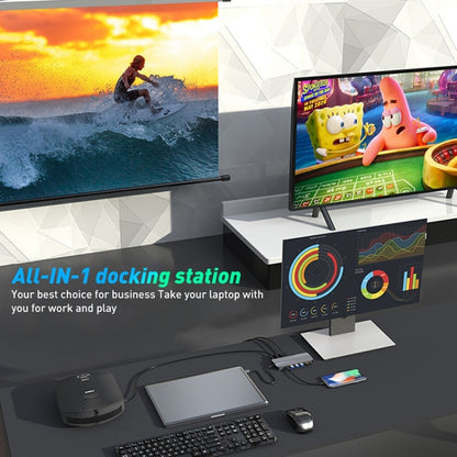 Rocketek HC451 Type-C to 60W PD + 4K HDMI + DP + 100M RJ45 14 in 1 HUB Adapter