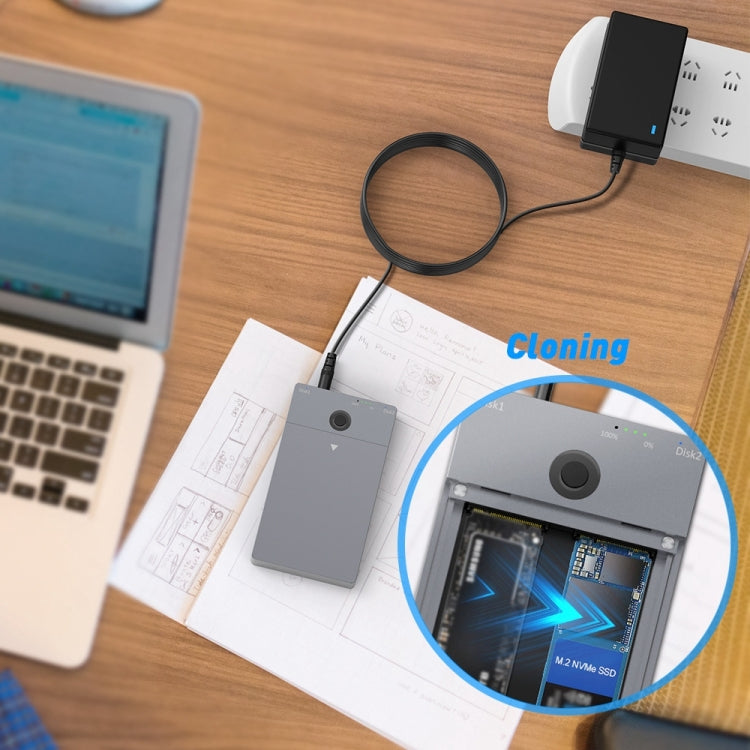 Rocketek ME921 USB3.1 Gen2 Dual M.2 Solid State Drive Box NVMe Docking Station, US Plug, US Plug