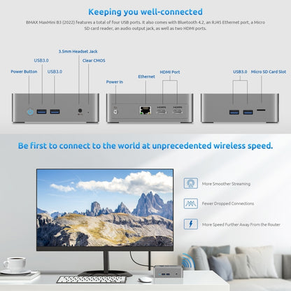 BMAX B3 Windows 11 Mini PC, 16GB+512GB, Intel Jasper Lake N5095, Support HDMI / RJ45 / TF Card, US Plug