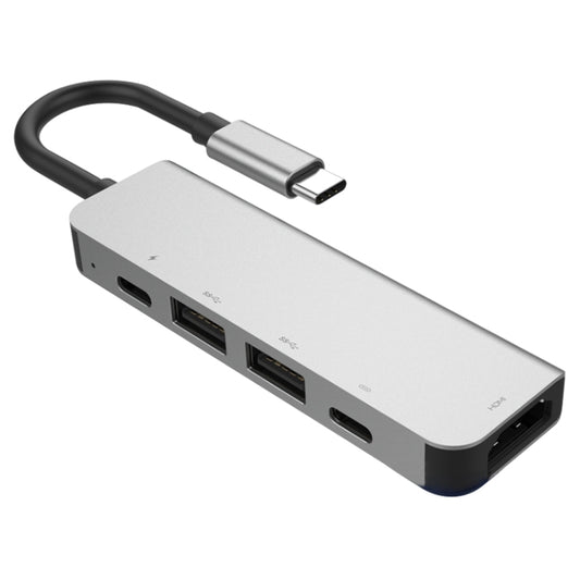 5 in 1 HDMI + USB x 2 + PD x 2 to USB-C / Type-C HUB Adapter, HDMI + USB x 2 + PD x 2