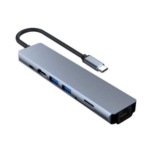 Adaptateur HUB 7 en 1 RJ45 + SD/TF + USB 3.0 x 2 + HDMI + PD vers USB-C / Type-C, RJ45+SD/TF+USB3.0x2+HDMI+PD