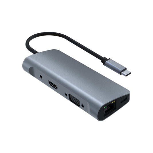 Adaptateur HUB 9 en 1 RJ45 + PD + SD/TF + USB 3.0 x 2 + HDMI + VGA + Audio vers USB-C / Type-C, RJ45+PD+SD/TF+USB3.0x 2+HDMI+VGA+Audio vers Type-C