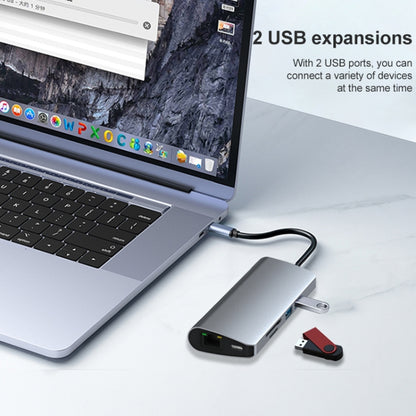 9 in 1 RJ45 + PD + SD/TF + USB 3.0 x 2 + HDMI + VGA + Audio to USB-C / Type-C HUB Adapter, RJ45+PD+SD/TF+USB3.0x 2+HDMI+VGA+Audio to Type-C