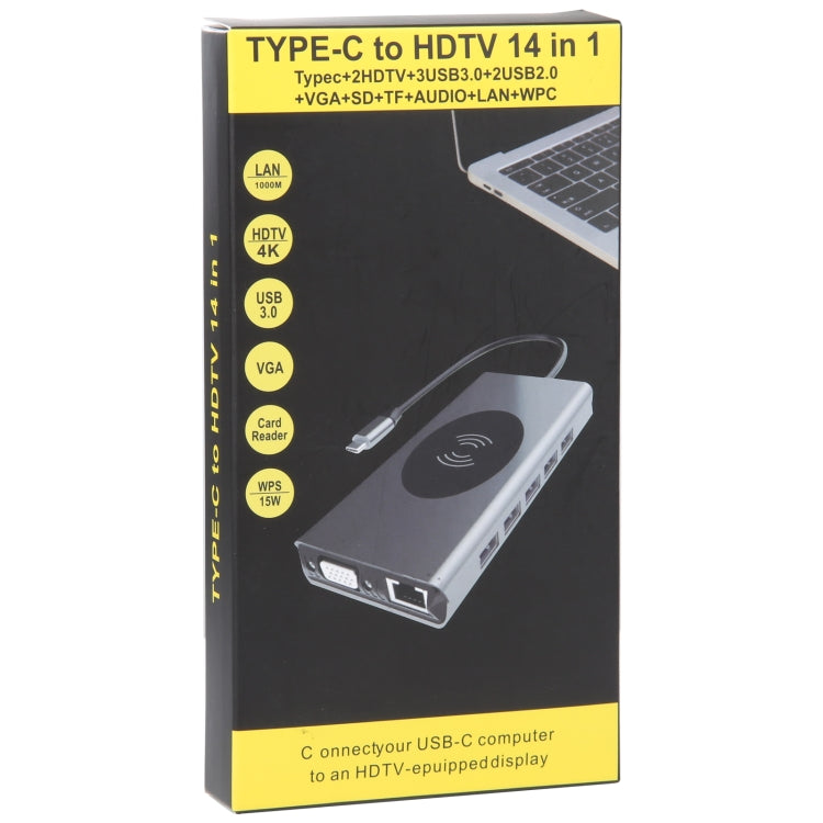 14 in 1 Type-C Docking Station with Wireless Charging(1000M Network Port), 14 in 1