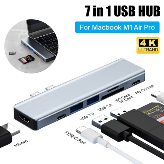 BYL-2101 Adaptateur de Hub de Station d'Accueil USB Dual USB-C / Type-C 7 en 1, BYL-2101